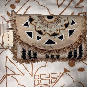 Antik Kraft Navy and Cream Fringe Clutch